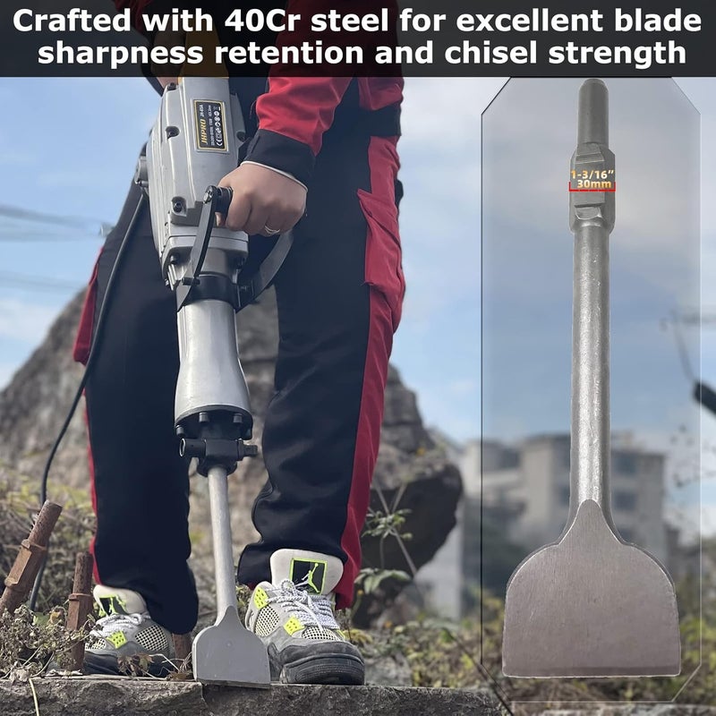 JACKCHEN 4 Inch Wide Tile & Removing Tile and Stone Chisel for hex.30mm Demolition Jack Hammers, 16 Inch Long, Alloy Steel Construction, 4" x 16" Chisel Bit for Demolition Concrete Breaker - Image 3